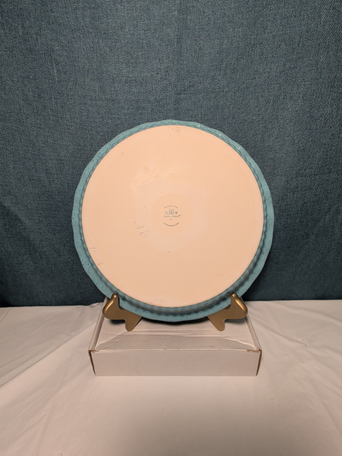 Paula Deen Pie Plate Robin's Egg Blue Speckled Stoneware 11.25" Ruffled Edge