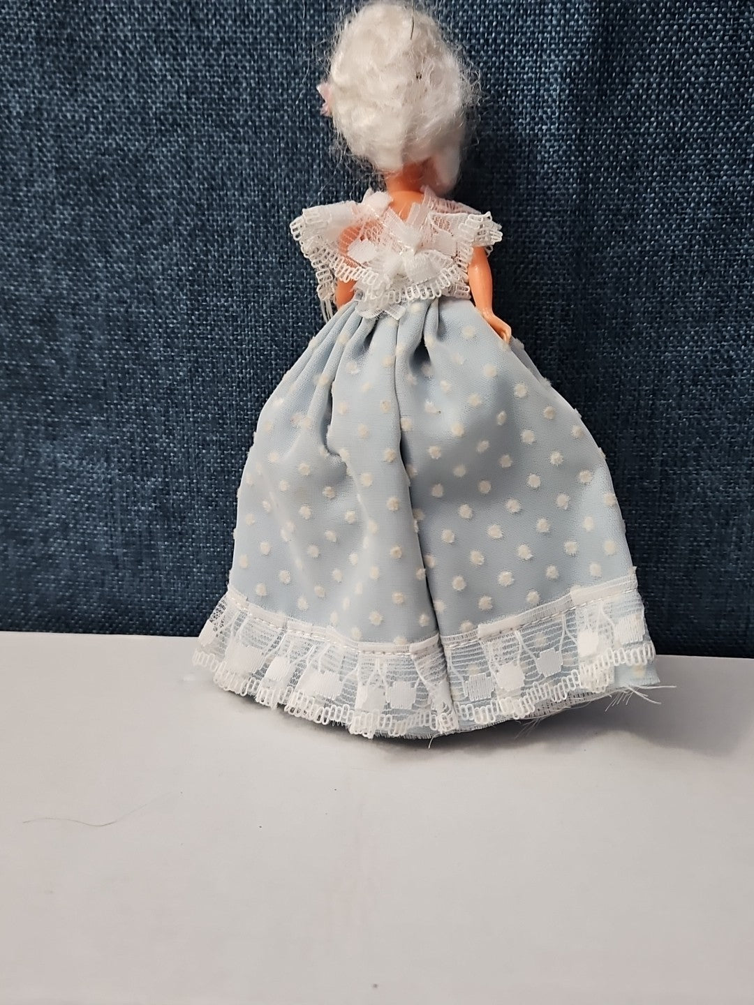 Vintage 5.5" Costume Doll | Blue Polka Dot Rococo Dress | Hard Plastic Souvenir