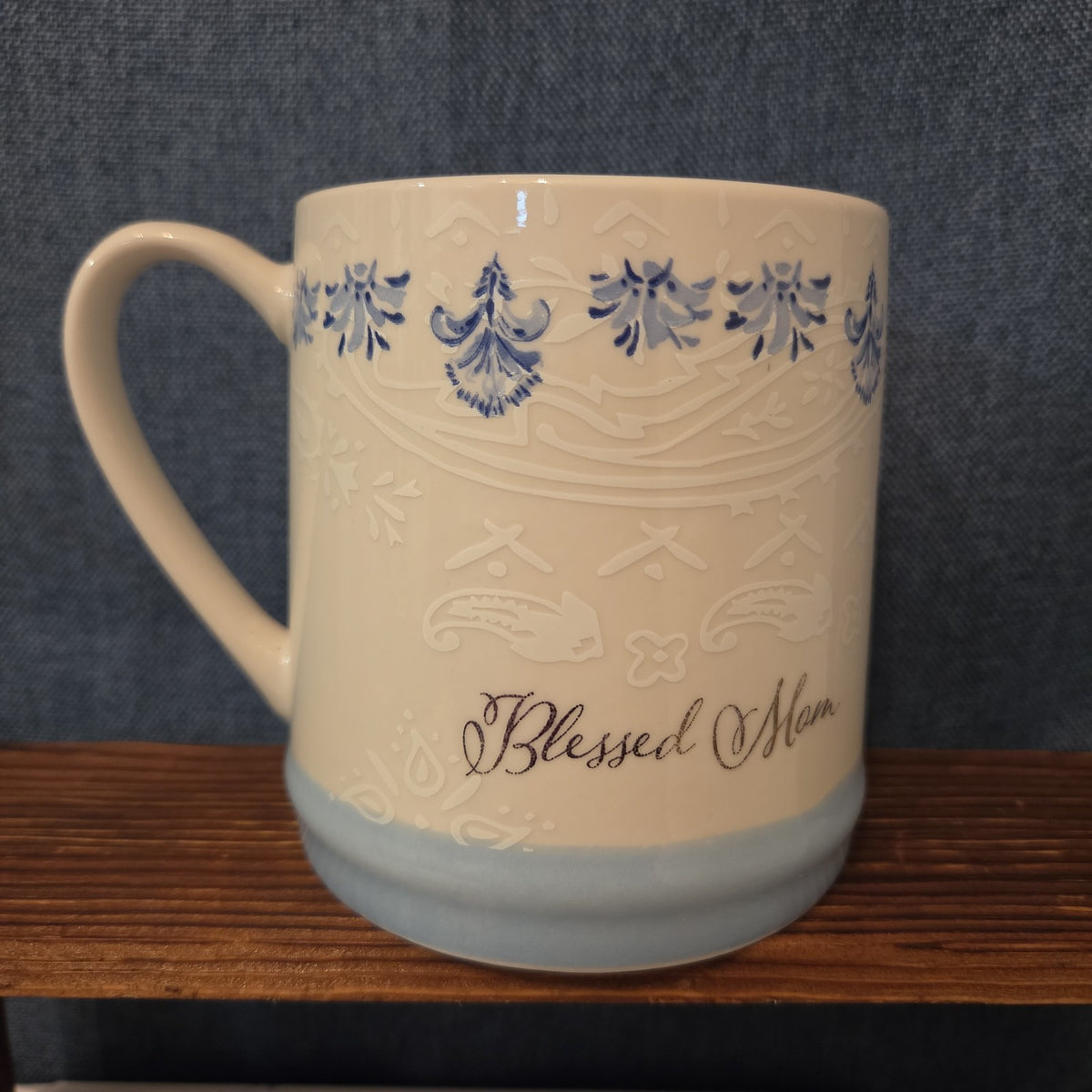 Blessed Mom Coffee Mug For You & Your House 18oz Ceramic Blue White