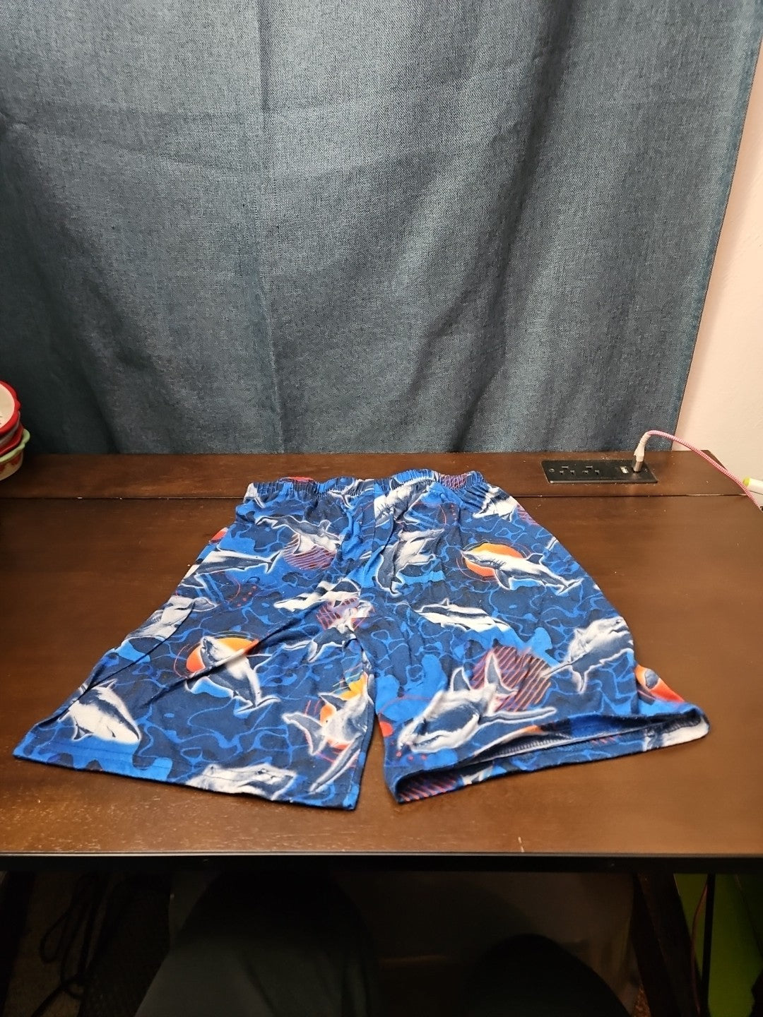 The Children's Place Boys Shark Sleep Shorts Size 7/8 Medium Blue Ocean Pajamas