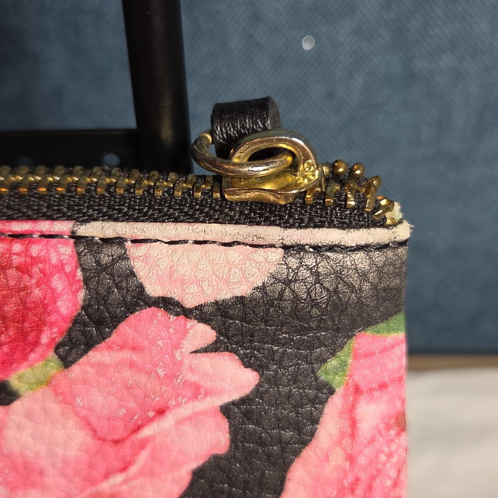 Juicy Couture Rose Floral Zipper Pouch Card Holder Black Pink Y2K