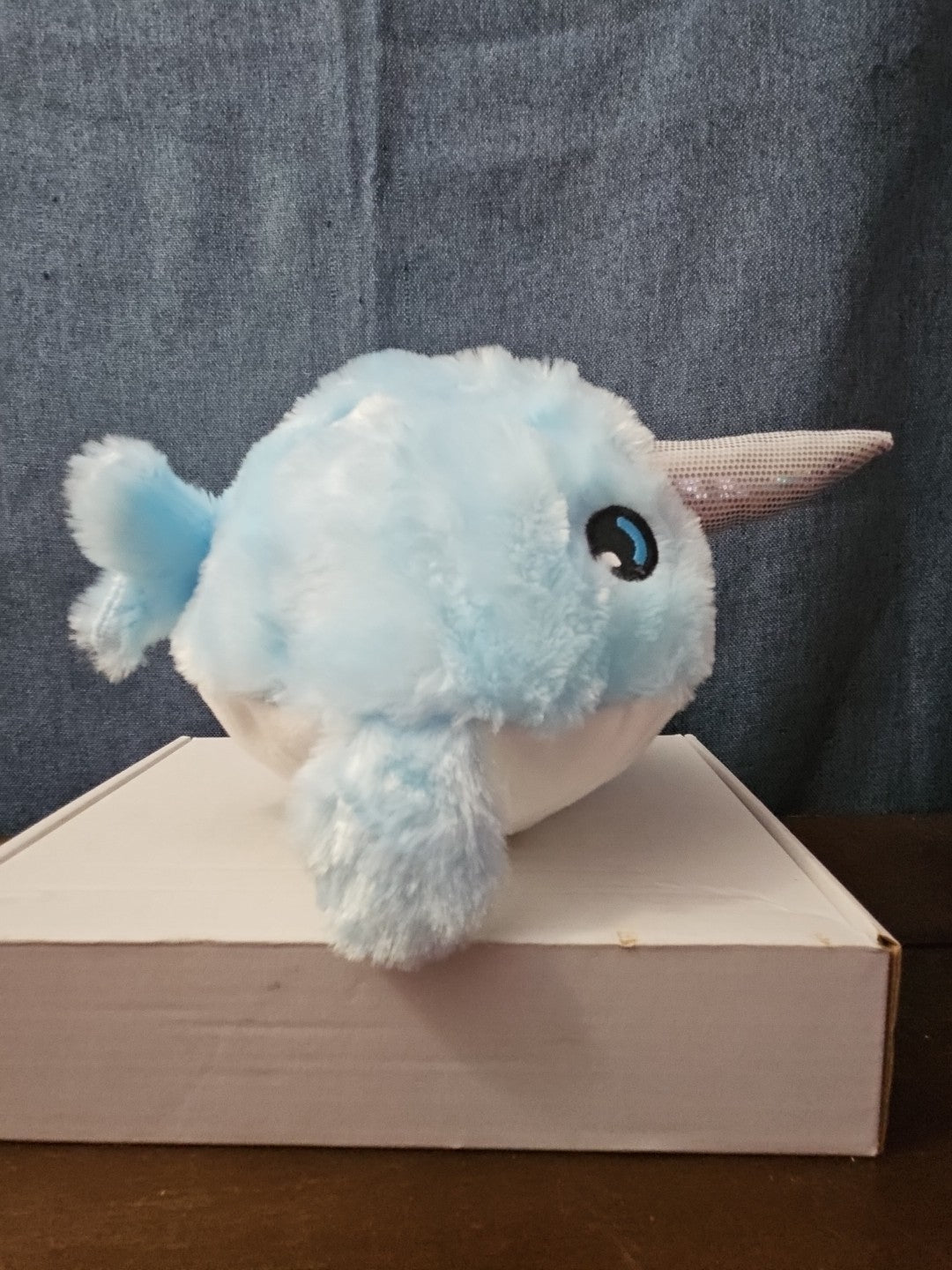 Blue Narwhal Plush Ball Toy 8.25" Inflatable Bouncy Stuffed Animal Sensory Play