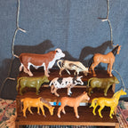 Farm Animals 9Pc Lot Plastic Horses Cows Vintage Style P