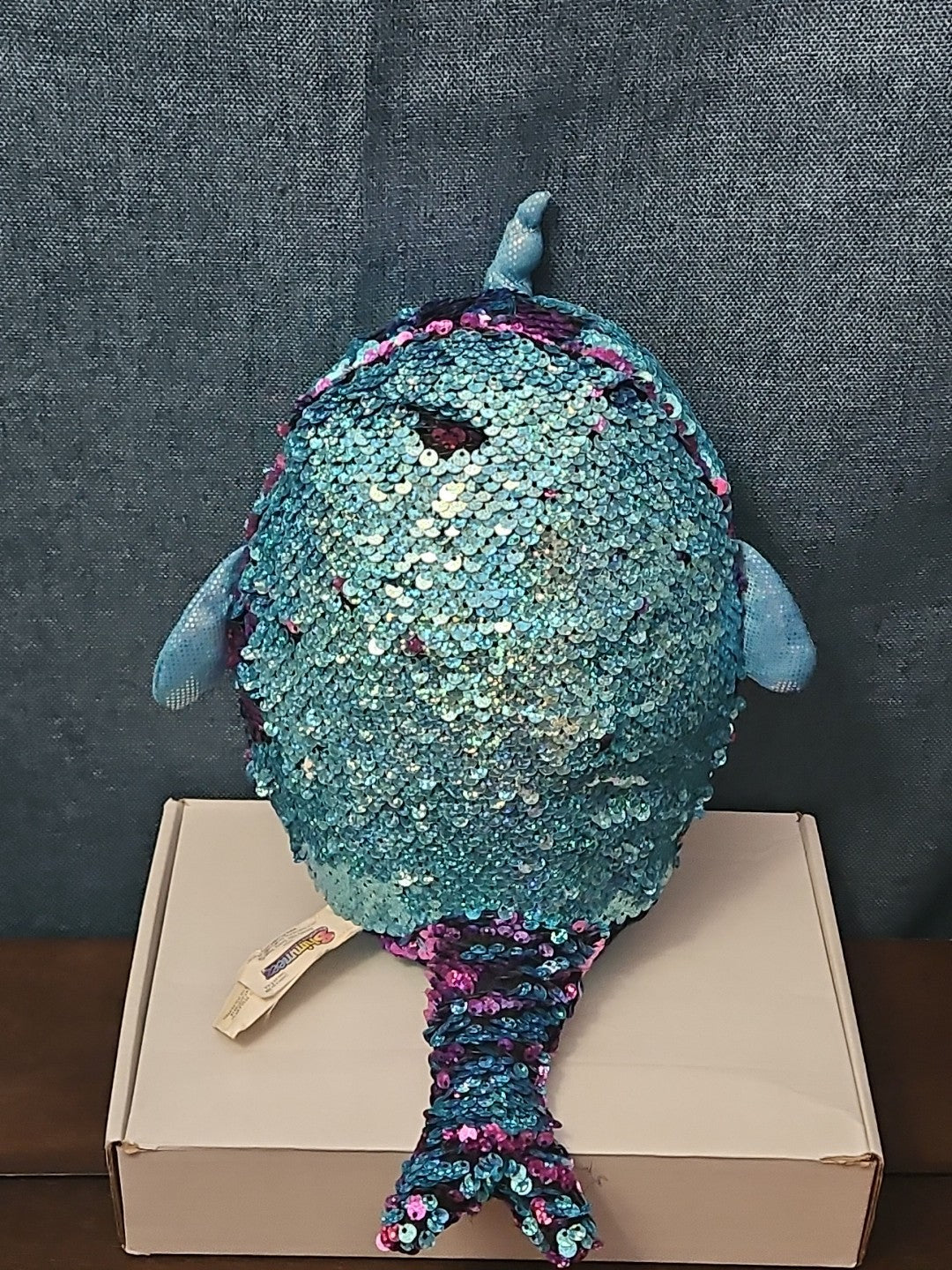 Shimmeez Arlo Narwhal Plush 11" | Reversible Sequin Blue to Purple | Sensory