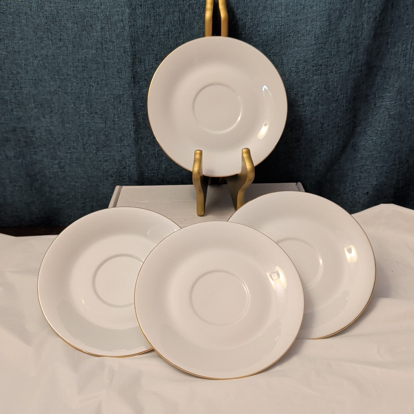 Set of 4 Sea Gull Fine China Saucers 6" | Jian Shang Gold Trim | Replacement
