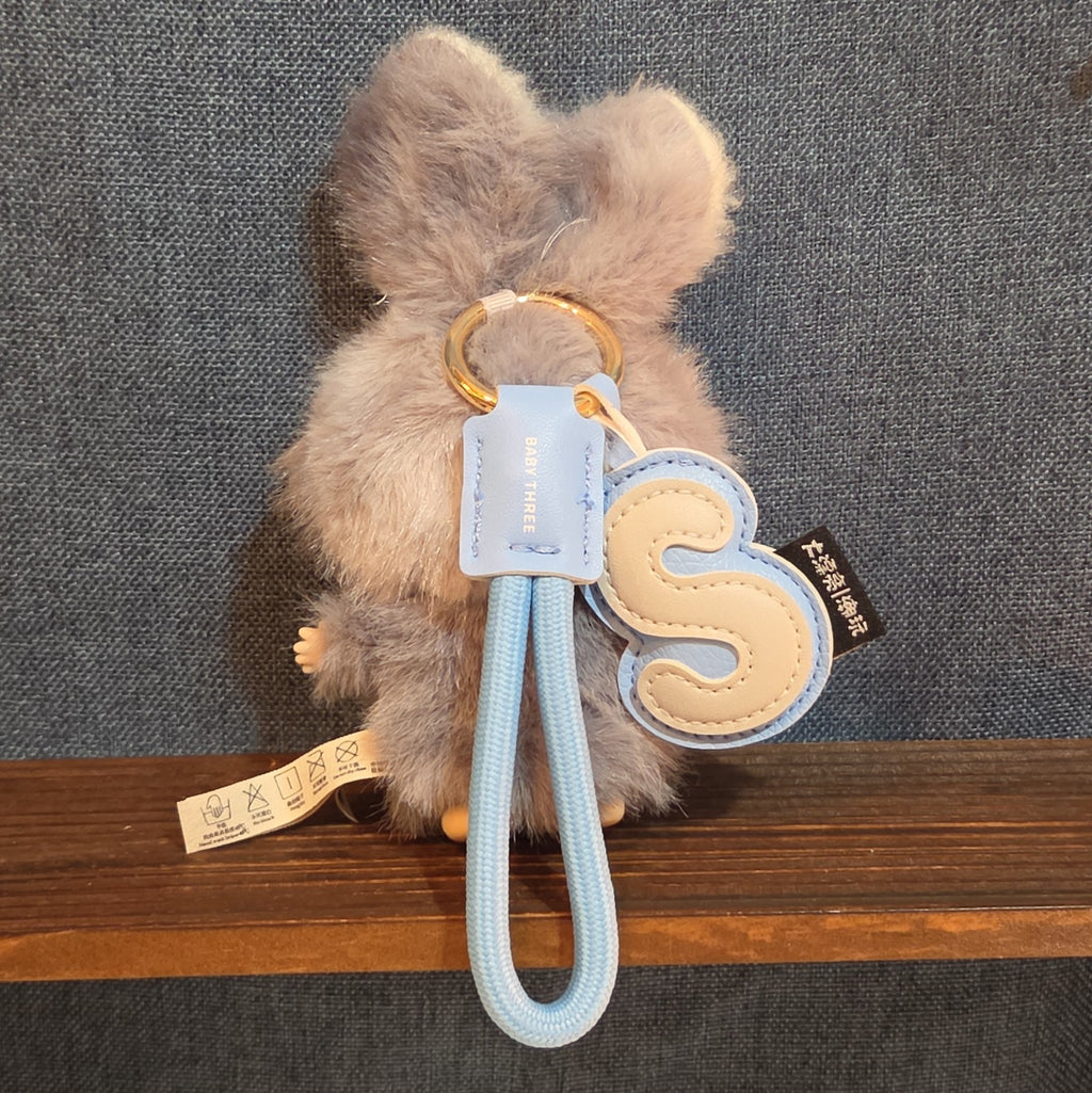 Baby Three Super Mini Bunny Letter S Gray Plush Bag Charm Pendant