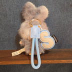 Baby Three Super Mini Bunny Letter S Gray Plush Bag Charm Pendant