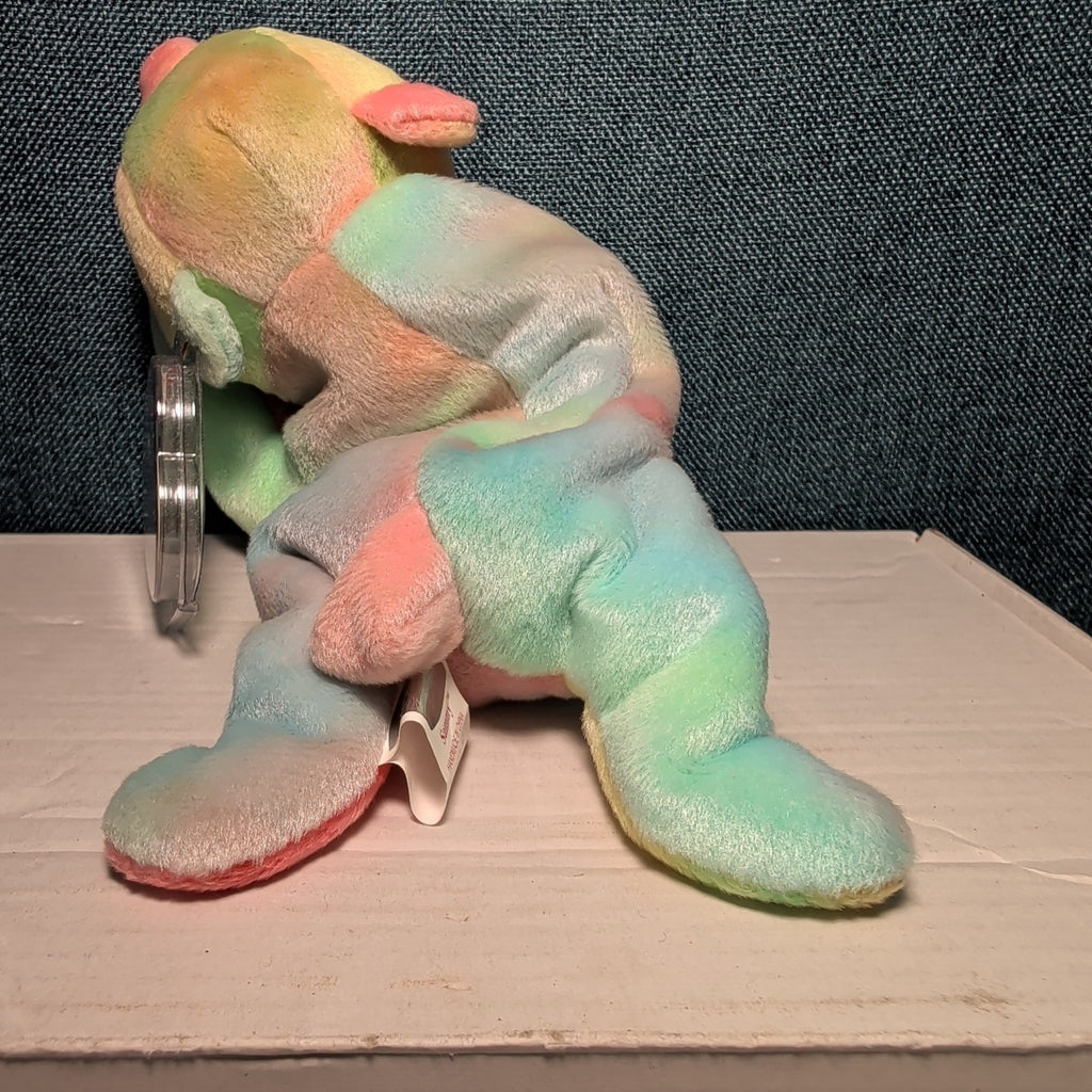 Sammy TY Beanie Baby 1999 Retired Tie-Dyed Multicolor Bear w/ Protector