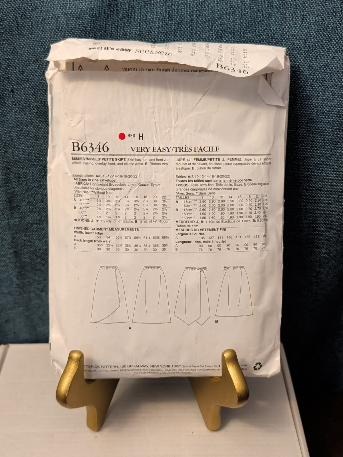 UNCUT Butterick B6346 Skirt Pattern | Asymmetrical Elastic Waist | Size 8-22 |