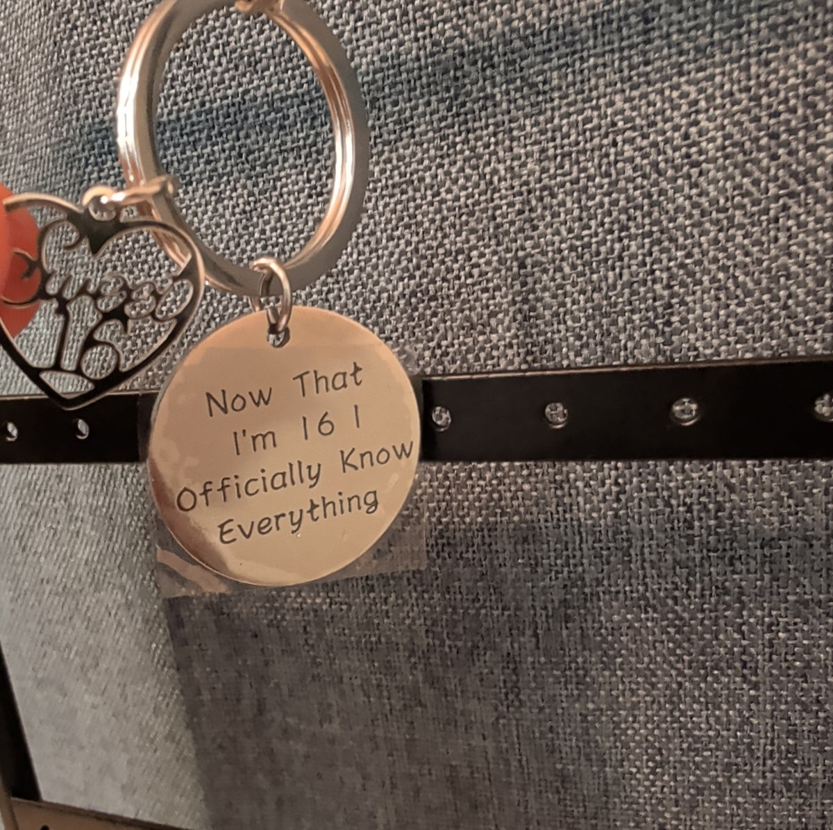 Sweet 16 Funny Keychain Silver Tone Birthday Gift ..I Officially Know Everything