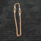 Vintage Gold Tone Geometric Necklace Long Pearl Station Diamond Link Chain 32"