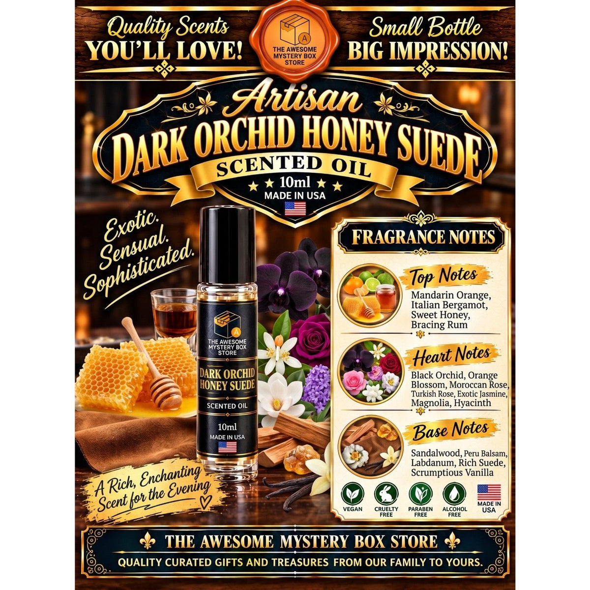 Artisan Dark Orchid Honey Suede Scented Oil 10ml Glass Roll-On | Made in USA
