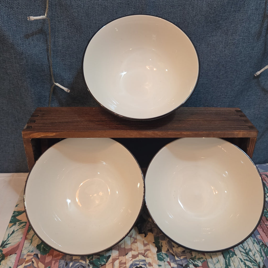 Royal Norfolk Set 3 Ceramic Bowls 6" Black White Dashed Swirl