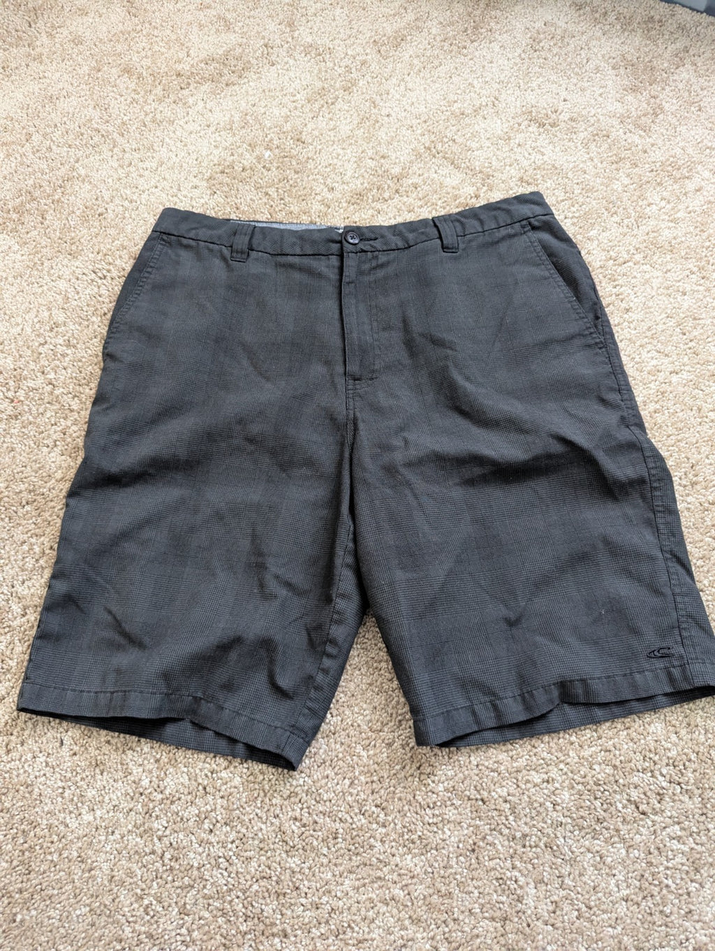 O'Neill Men's Hybrid Flat Front Shorts Size 34 Black Micro Plaid Stretch Chino