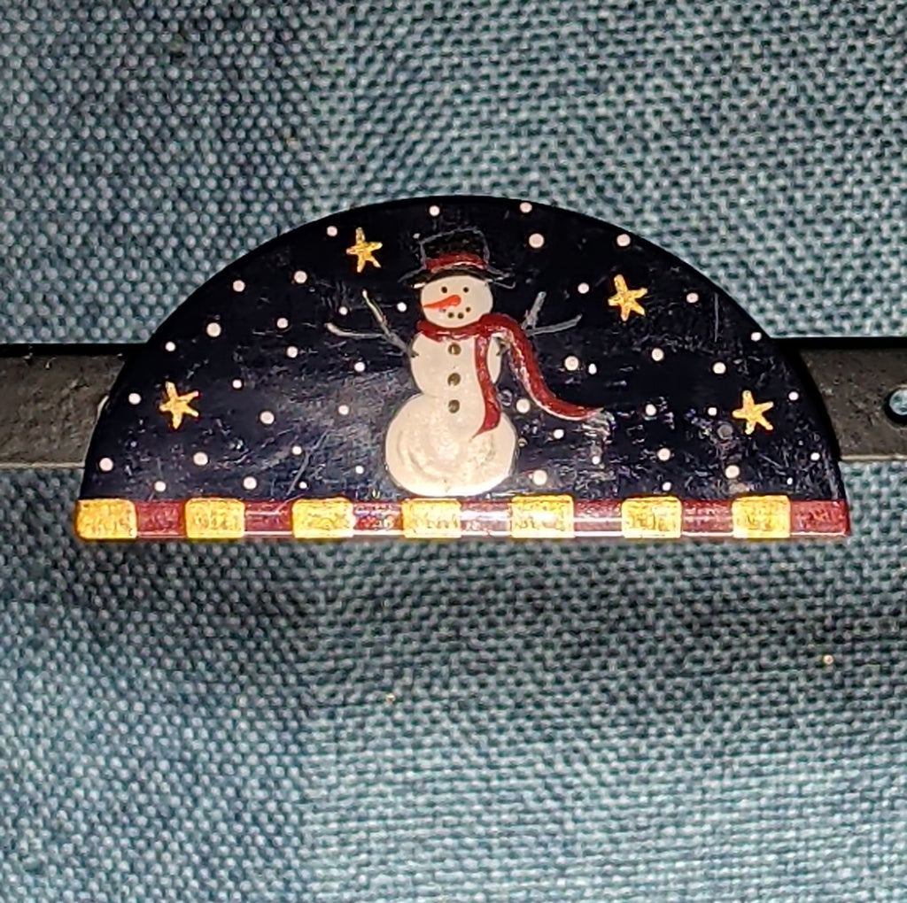 JB Snowman Half Moon Painted Metal Brooch 1996 Folk Art