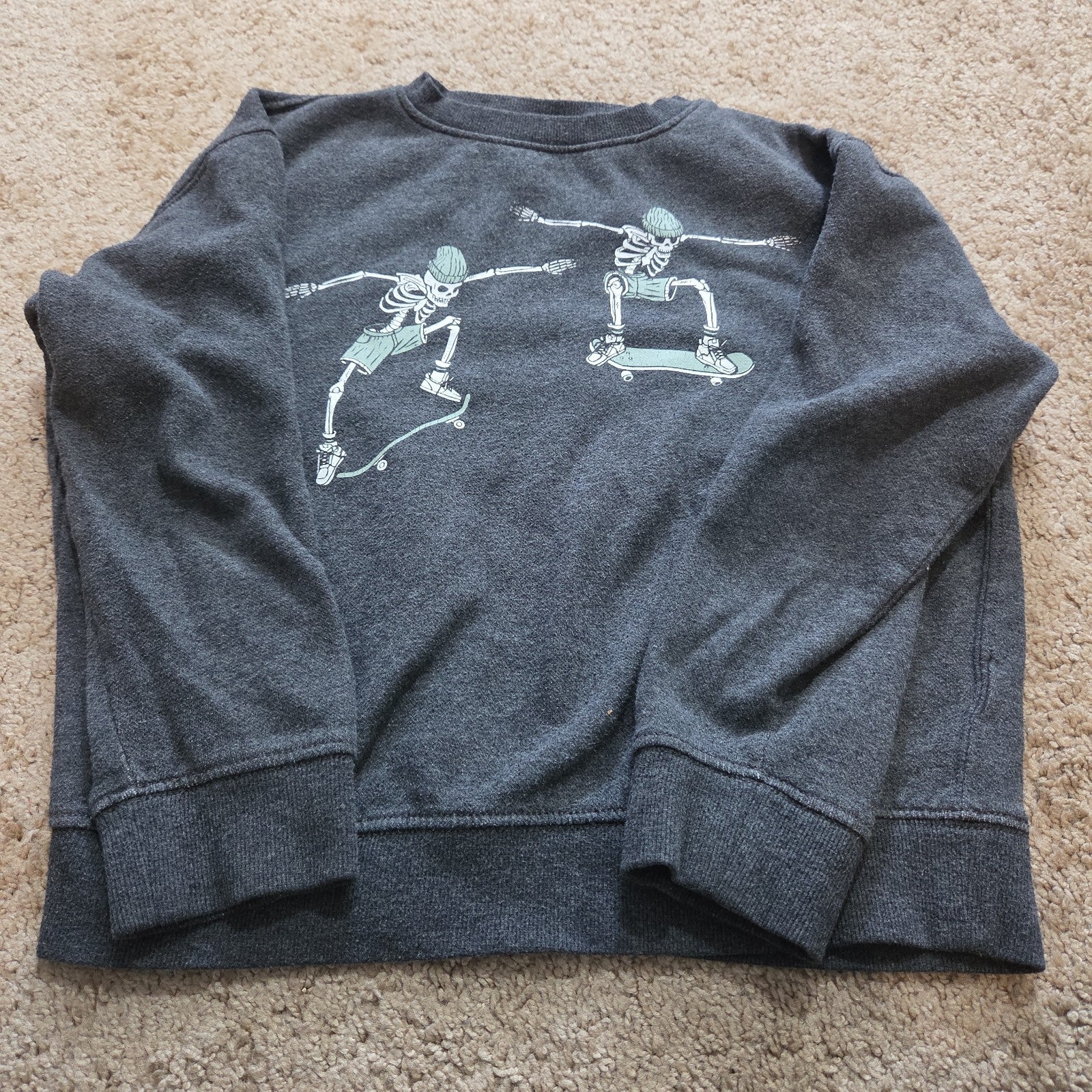 Old Navy Skateboard Skeleton Sweatshirt Boys L Grey Fleece Crewneck Preowned