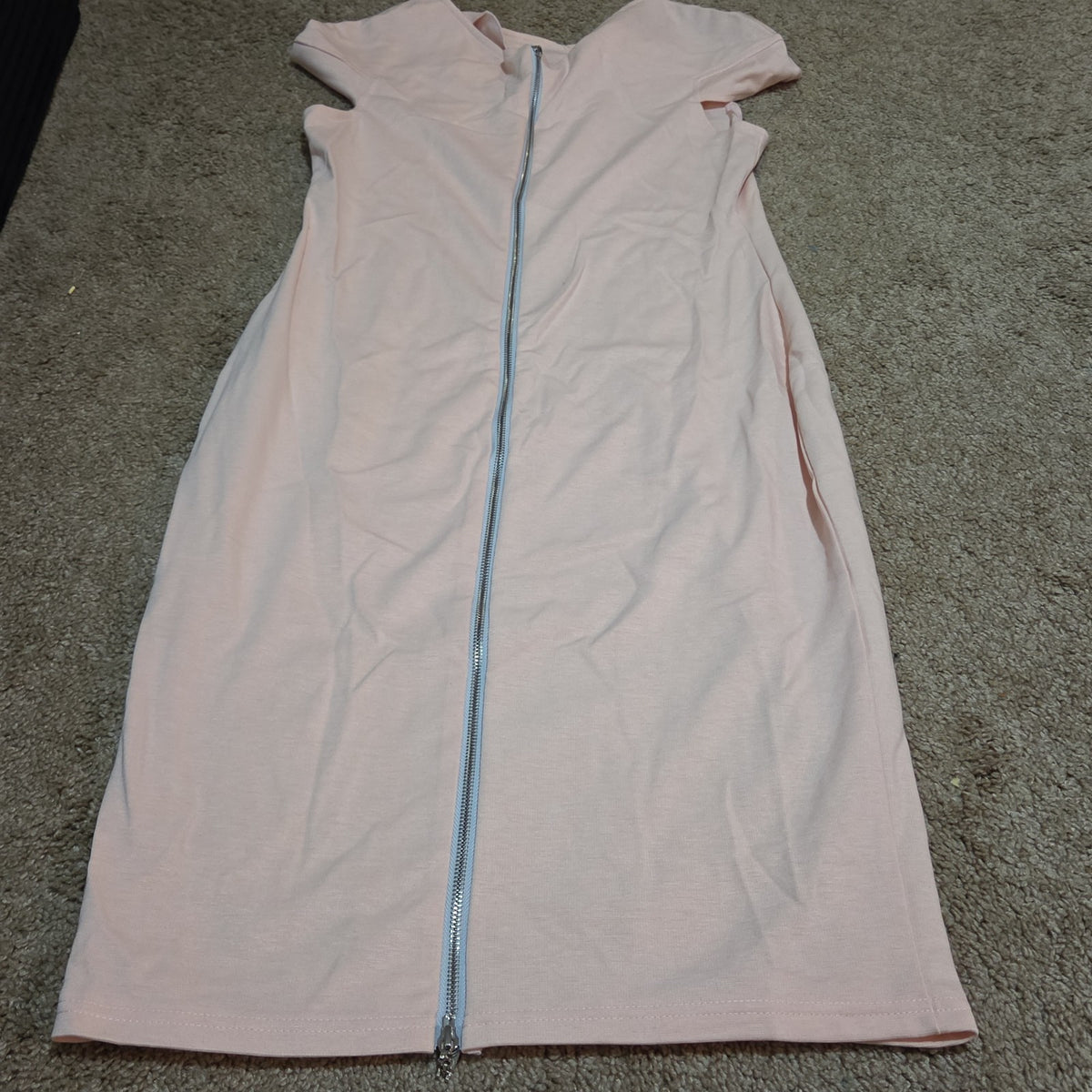 Blush Pink Midi Dress Full Zip Cutout Short Sleeve Bodycon XXL