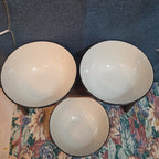 Royal Norfolk Set 3 Ceramic Bowls 6" Black White Dashed Swirl