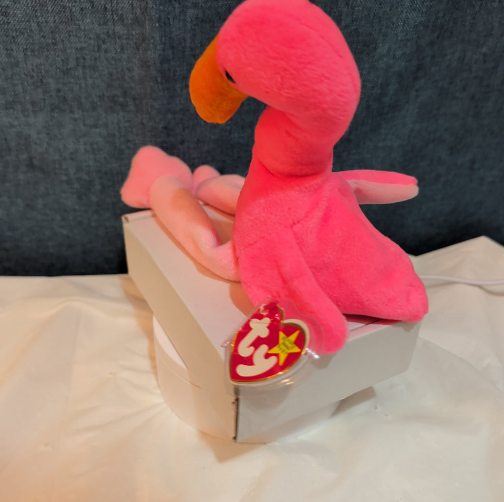 TY Beanie Baby - PINKY the Pink Flamingo (10 inch) - MWMTs Stuffed Animal Toy
