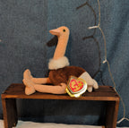 TY Beanie Baby Stretch Ostrich Plush PE Pellets 1997 Vintage With Heart Protect
