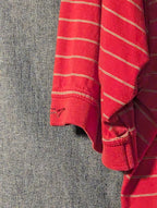 Greg Norman Collection Men's L 100% Cotton Red White Stripe Golf Polo Shark Logo