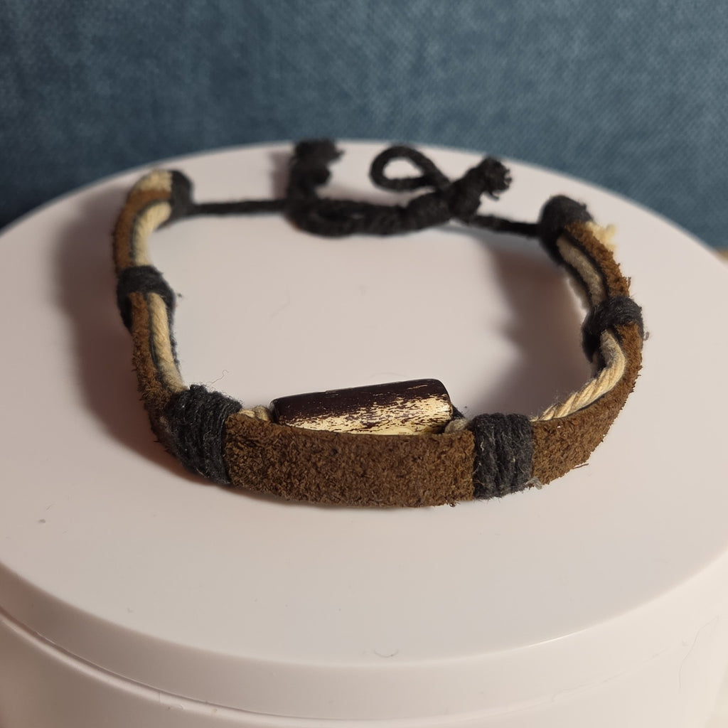 Boho Tribal Leather Cord Bracelet Carved Bead Unisex