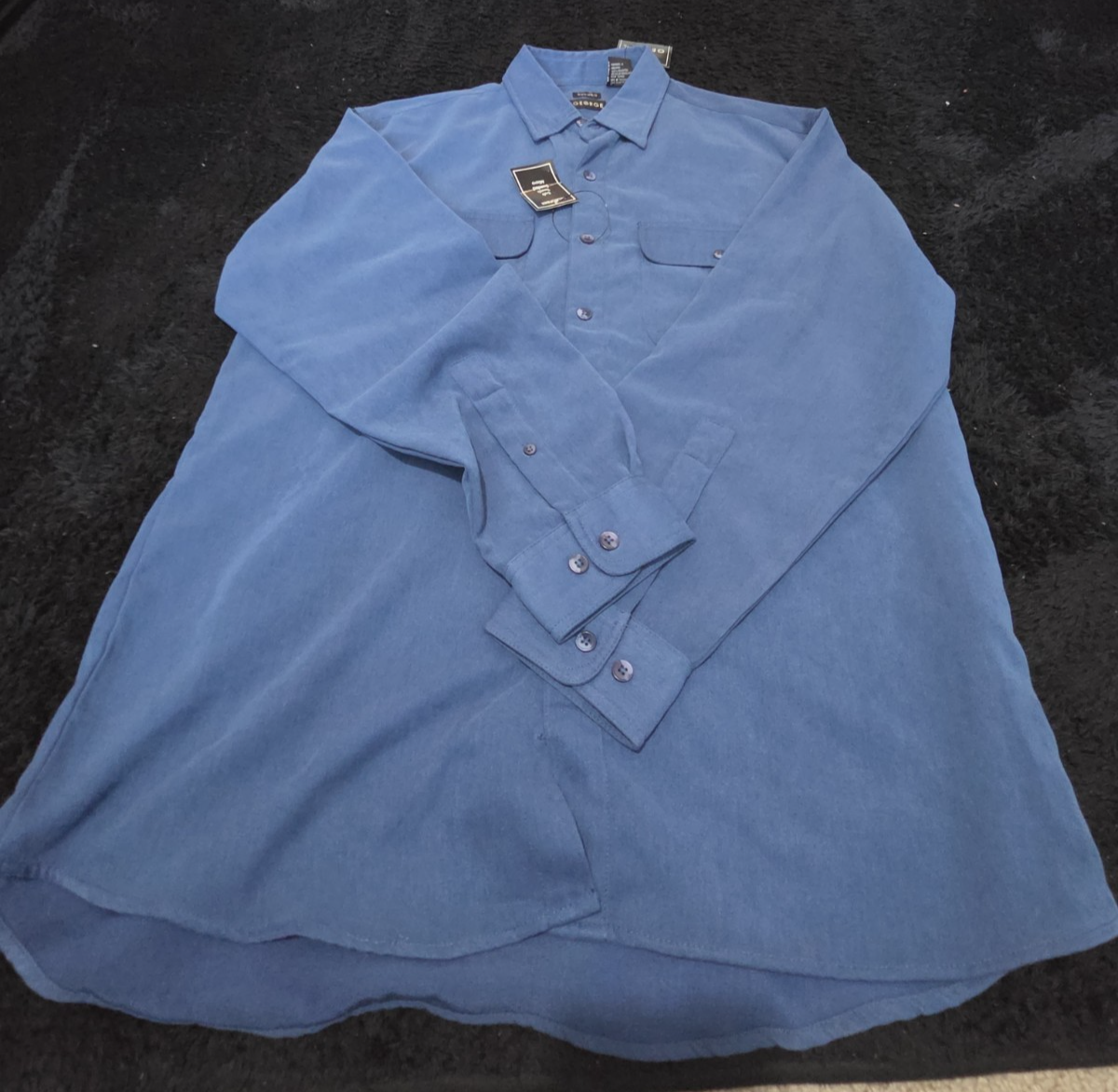 George Sueded Shirt Mens M Blue Long Sleeve Button Up NWT