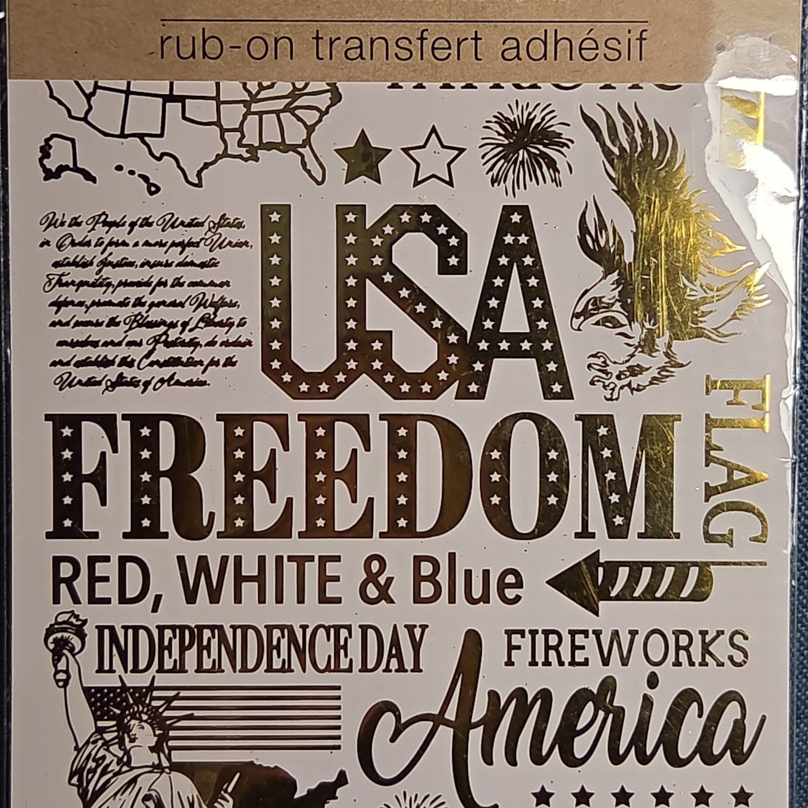 Crafters Square Gold Foil USA Patriotic Rub-On Transfers