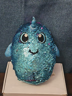 Shimmeez Arlo Narwhal Plush 11" | Reversible Sequin Blue to Purple | Sensory