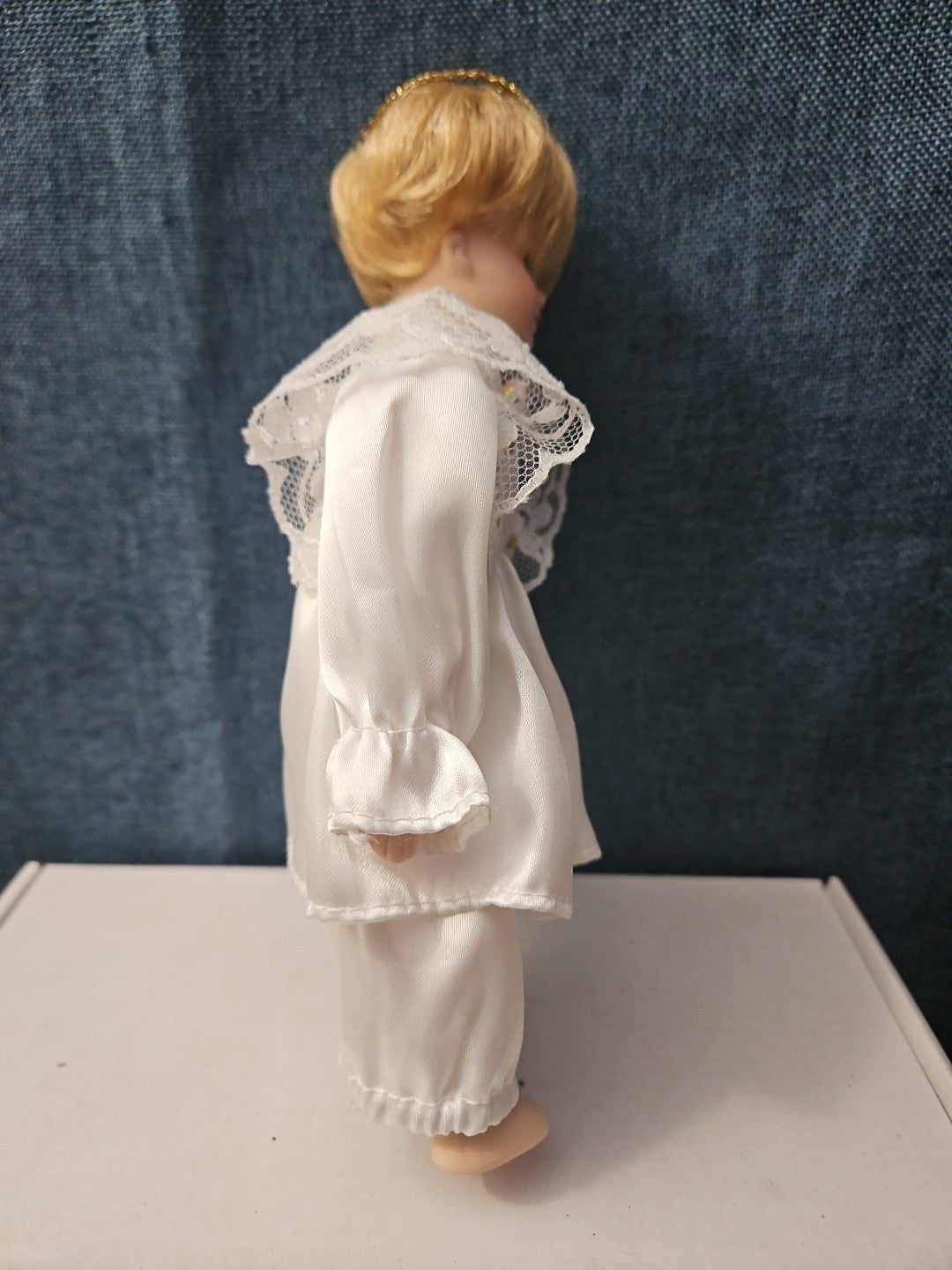 Vintage Porcelain Angel Doll | Blonde Guardian Angel with Halo