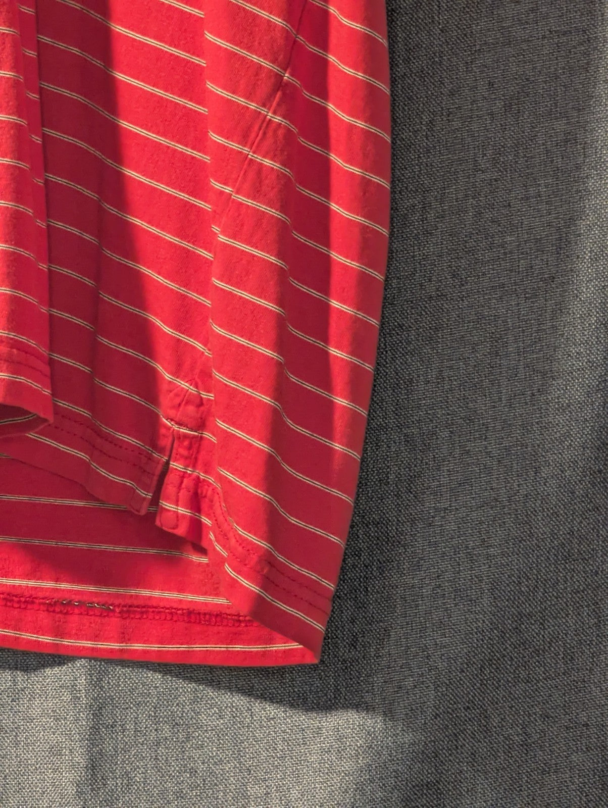 Greg Norman Collection Men's L 100% Cotton Red White Stripe Golf Polo Shark Logo