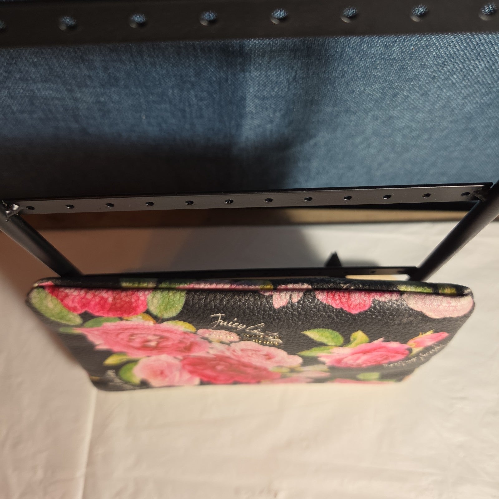 Juicy Couture Rose Floral Zipper Pouch Card Holder Black Pink Y2K