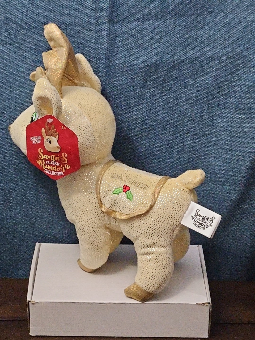 Sugar Loaf Santa’s Classic Reindeer | DASHER White Gold Sparkle Plush | Rare