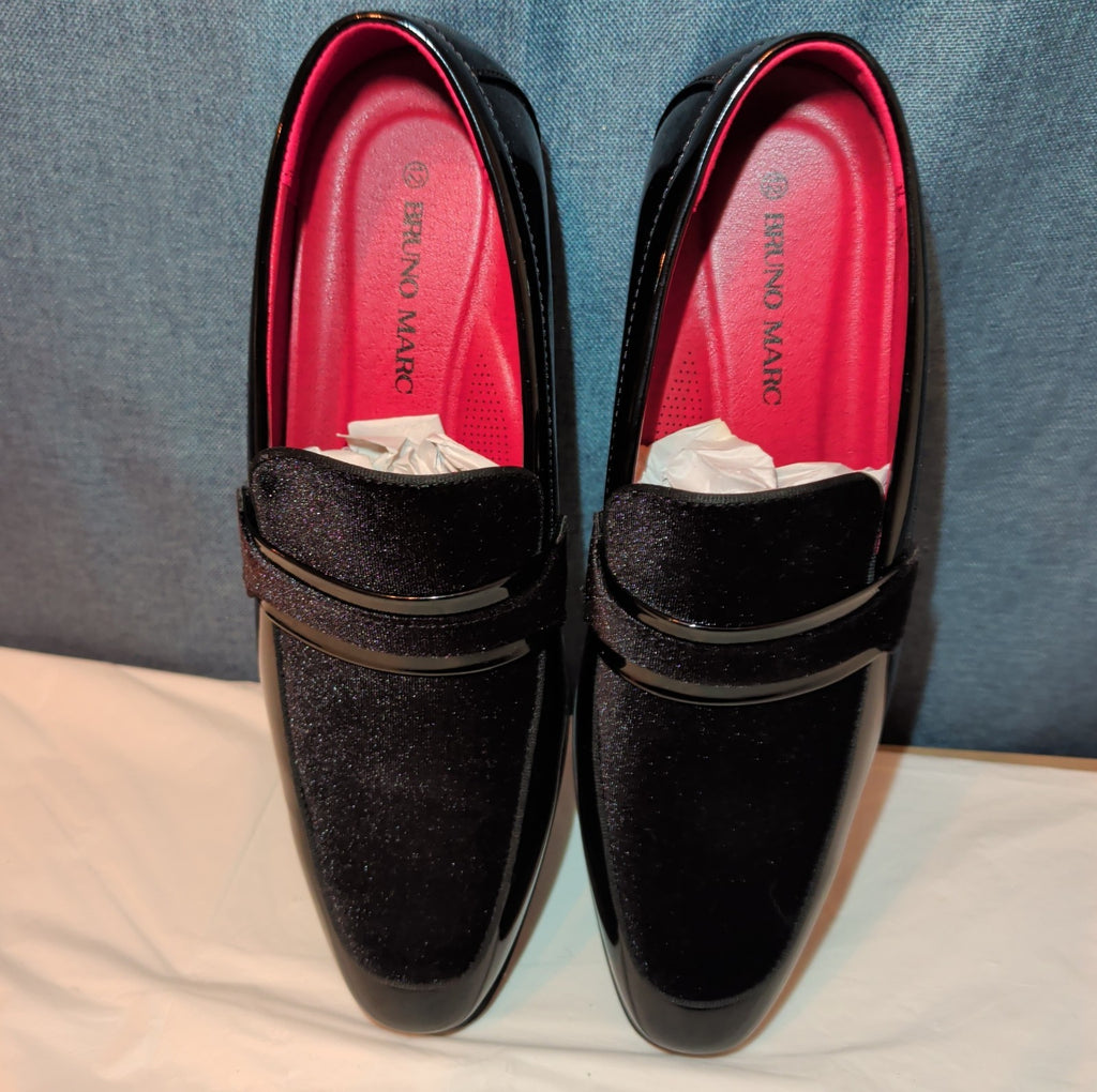 Bruno Marc Men Loafers Size 12 Tuxedo Velvet Patent Black Dress Shoes Slip On
