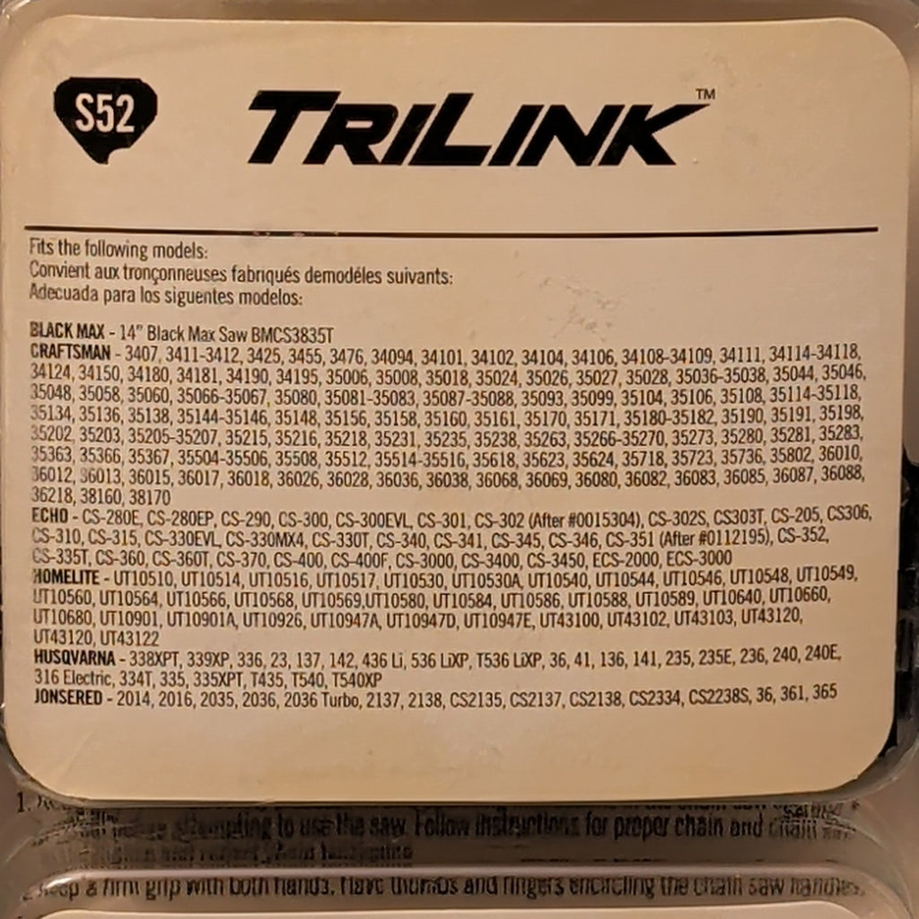 NEW TriLink S52 14" Replacement Saw Chain 2-Pack | 52 Drive Links .050" Gauge