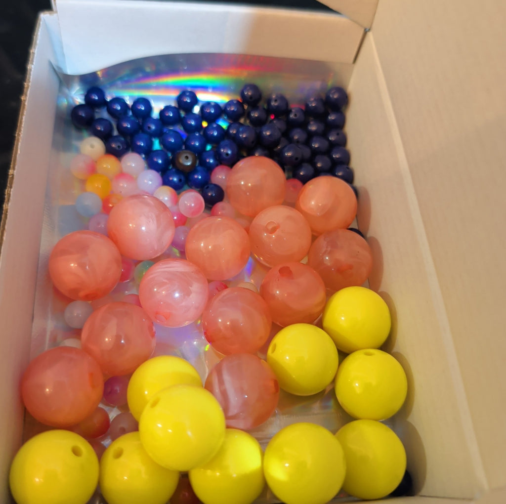 Mixed Pre-Drilled Round Plastic Beads 3oz Lot Pink Yellow Blue Craft