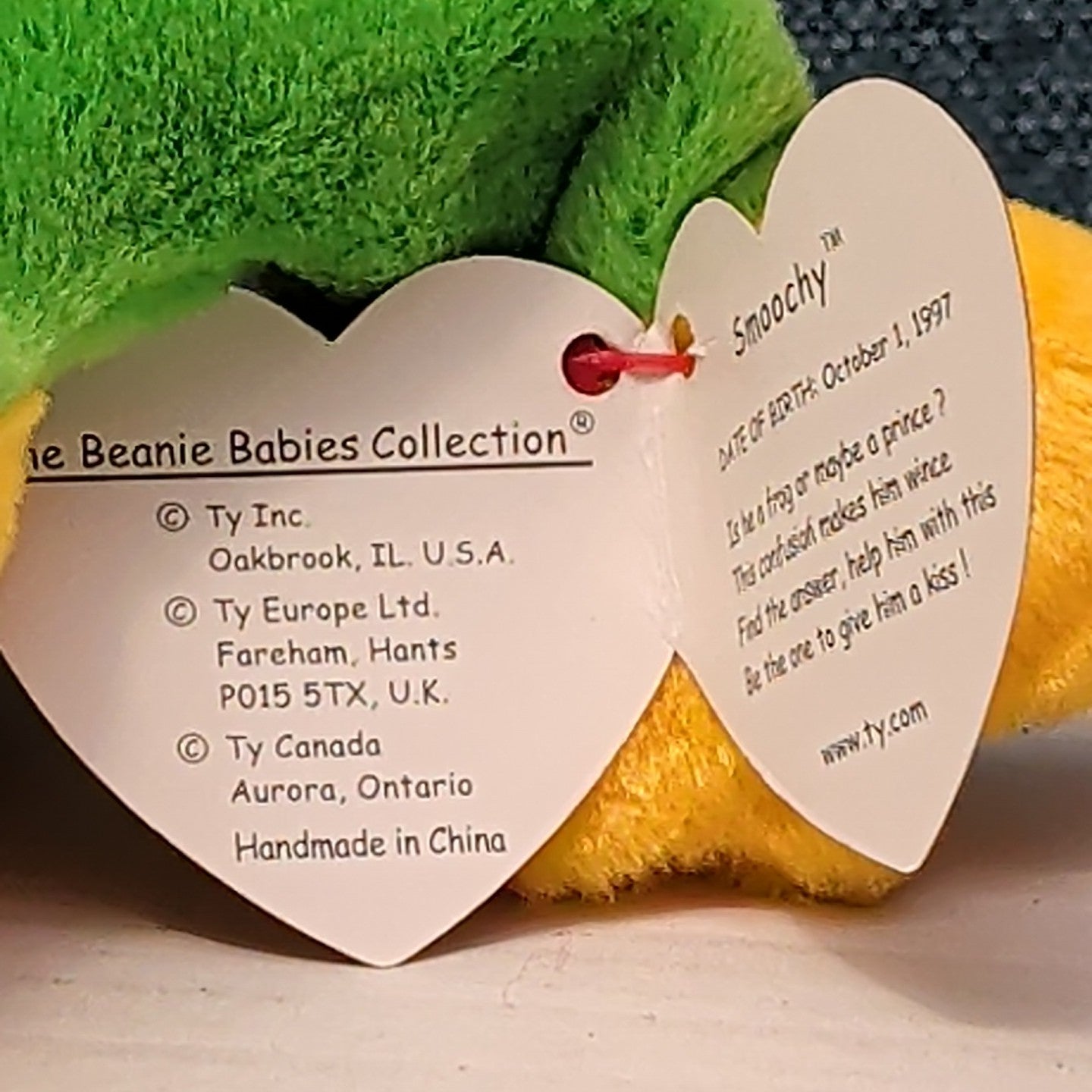 TY Beanie Baby SMOOCHY the Frog 1997 | MWMT Mint Tags | Retired Felt Mouth