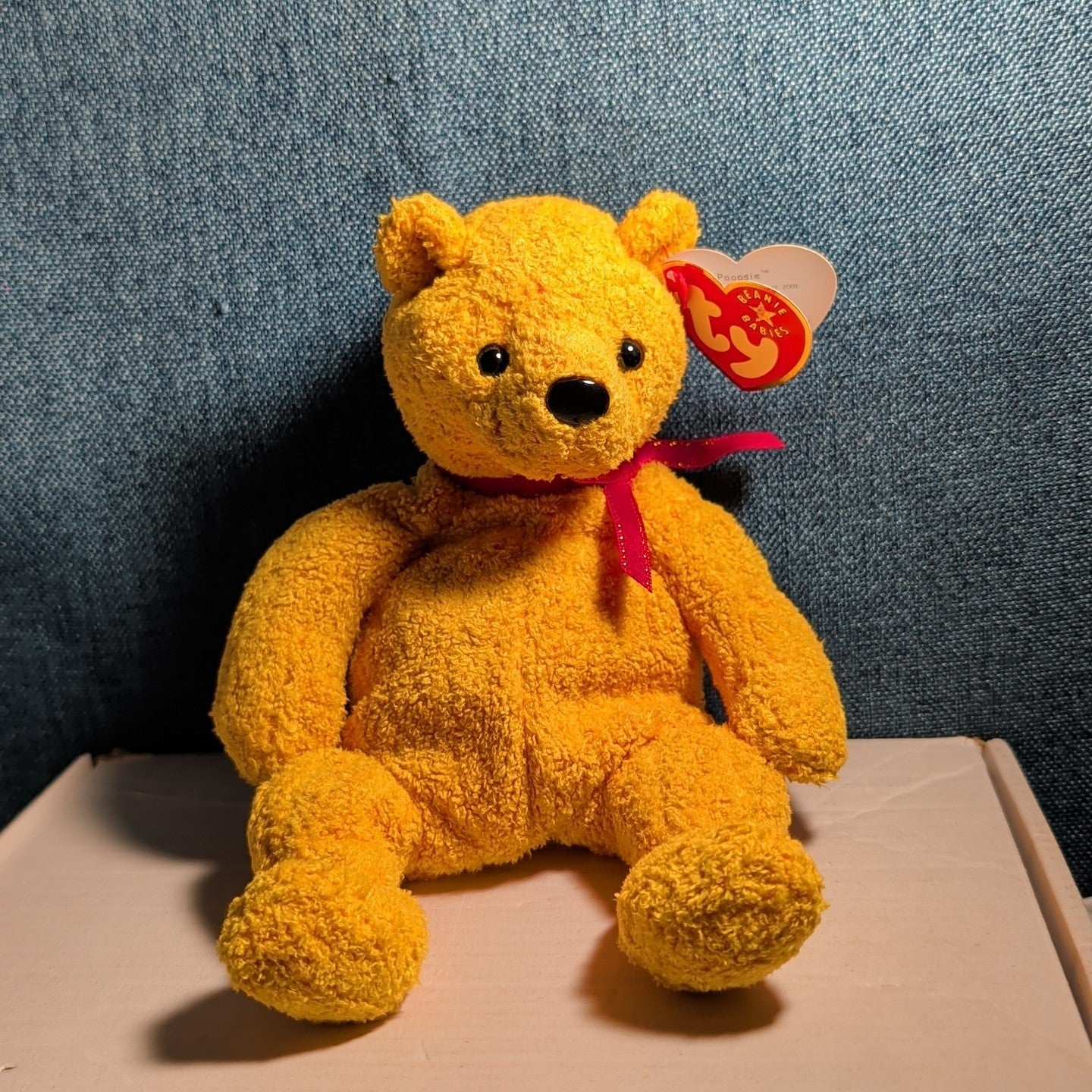 Ty Beanie Baby POOPSIE THE BEAR | 2001 Retired MWMT | Vintage Yellow Teddy Bear