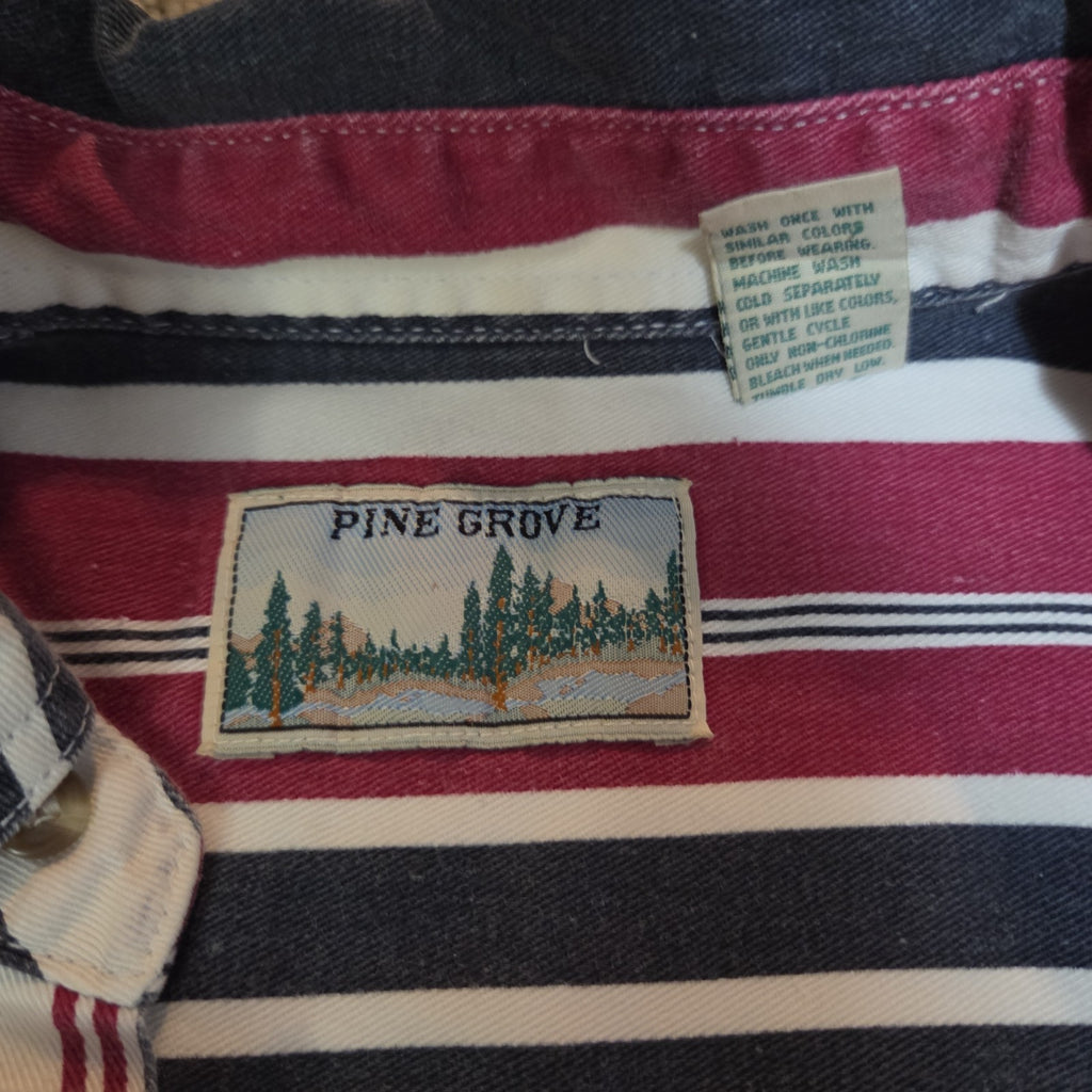 Pine Grove Striped Button Down Shirt Cotton Vintage 90s Retro Men Size M