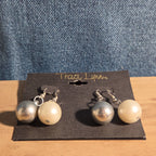 Traci Lynn Faux Pearl Silver Ball Hook Drop Earrings