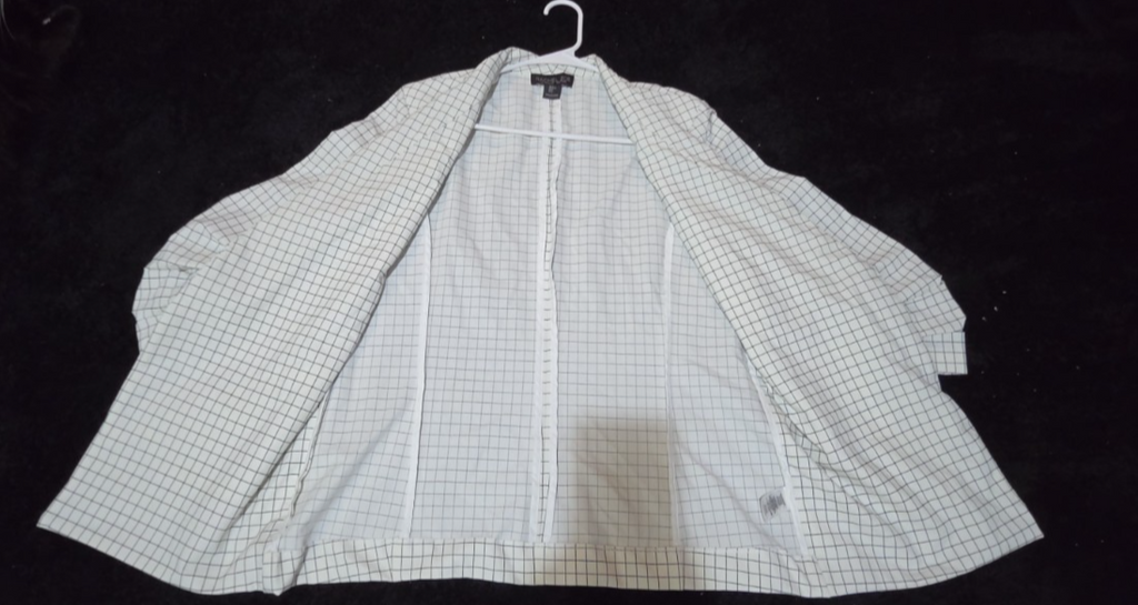 Rachel Zoe Open Front Blazer Women's S White Black Check 3/4 Sleeve Ruche Size L