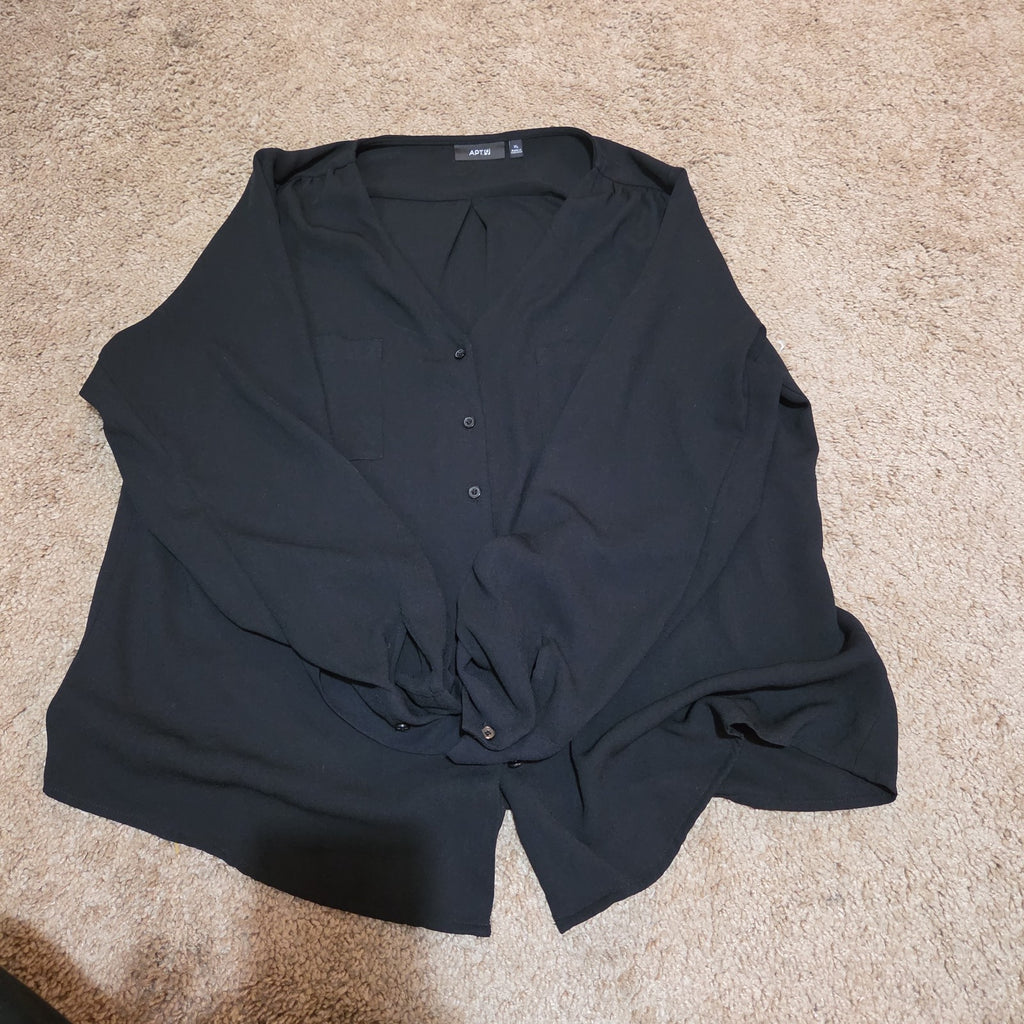 Apt 9 Black Blouse Womens XL V-Neck Roll Tab Sleeve Lightweight Shirt Casual Top