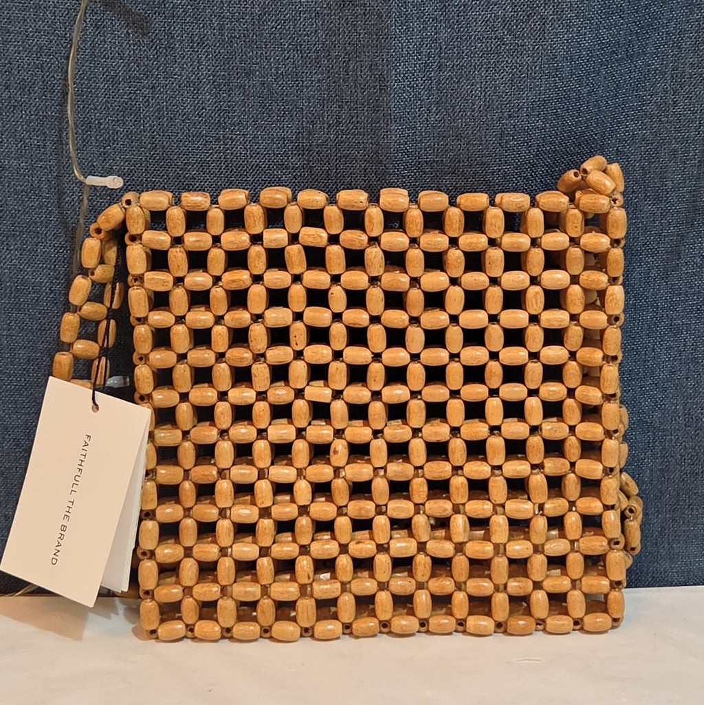 Faithfull The Brand Beaded Clutch Wood Boho Summer Bag NWT FFA056