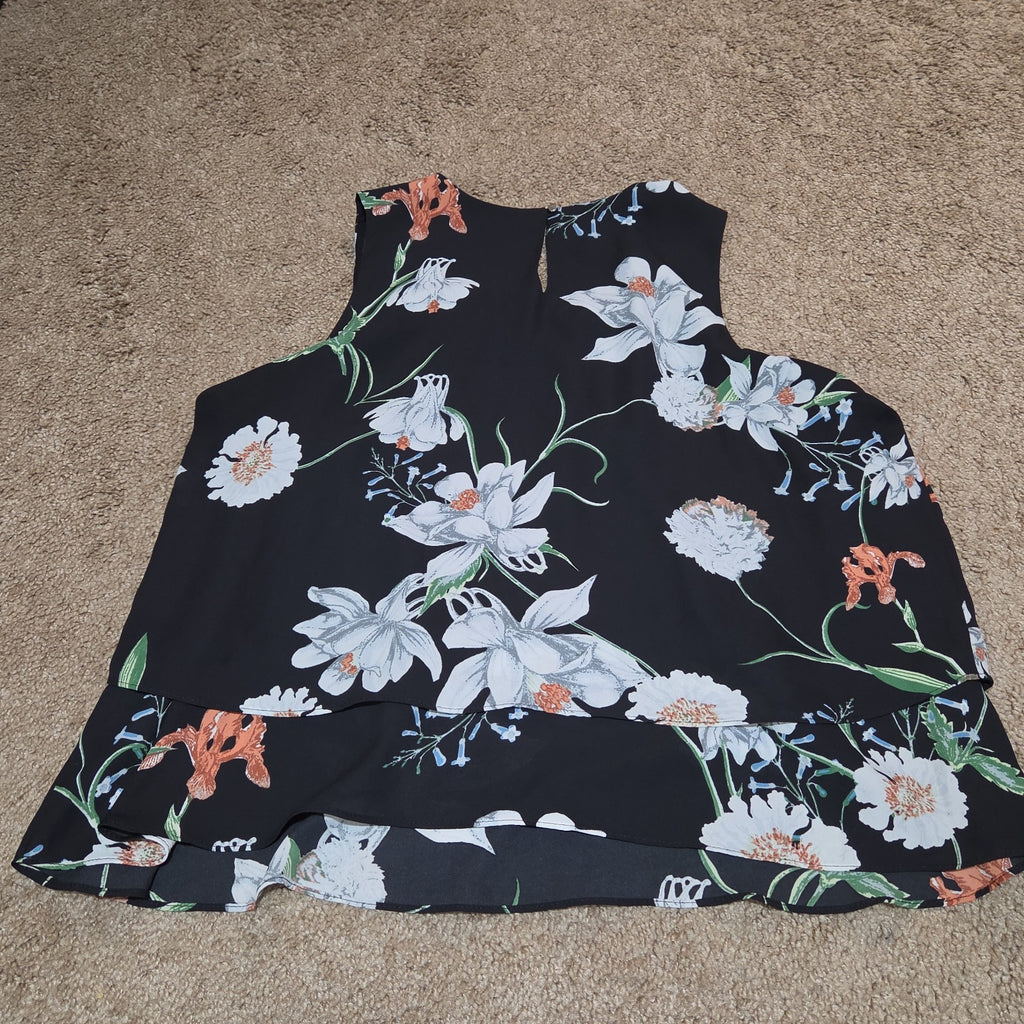 Simply Styled Sears Floral Sleeveless Blouse Tiered Top L