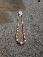 Chunky Bubblegum Bead Necklace Earring Set Orange White Retro