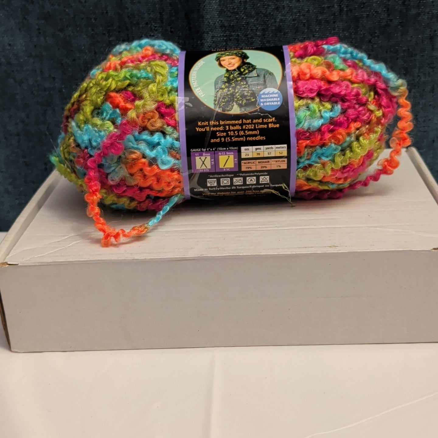 Lion Brand Lion Boucle Yarn Sorbet 205 Mohair Blend Textured Pink Teal Orange