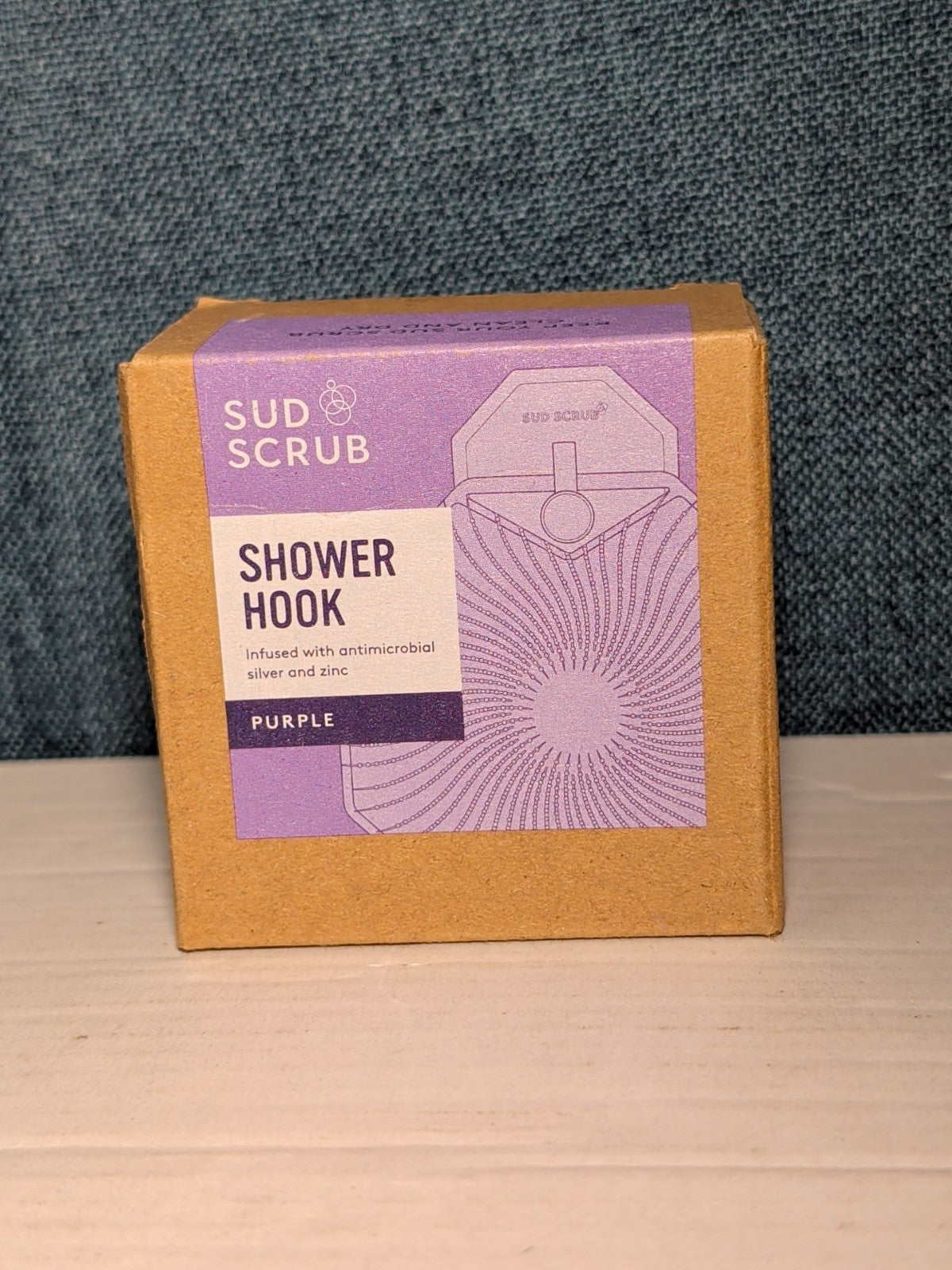 NEW Sud Scrub Antimicrobial Shower Hook Purple | Adhesive Rust-Resistant Holder