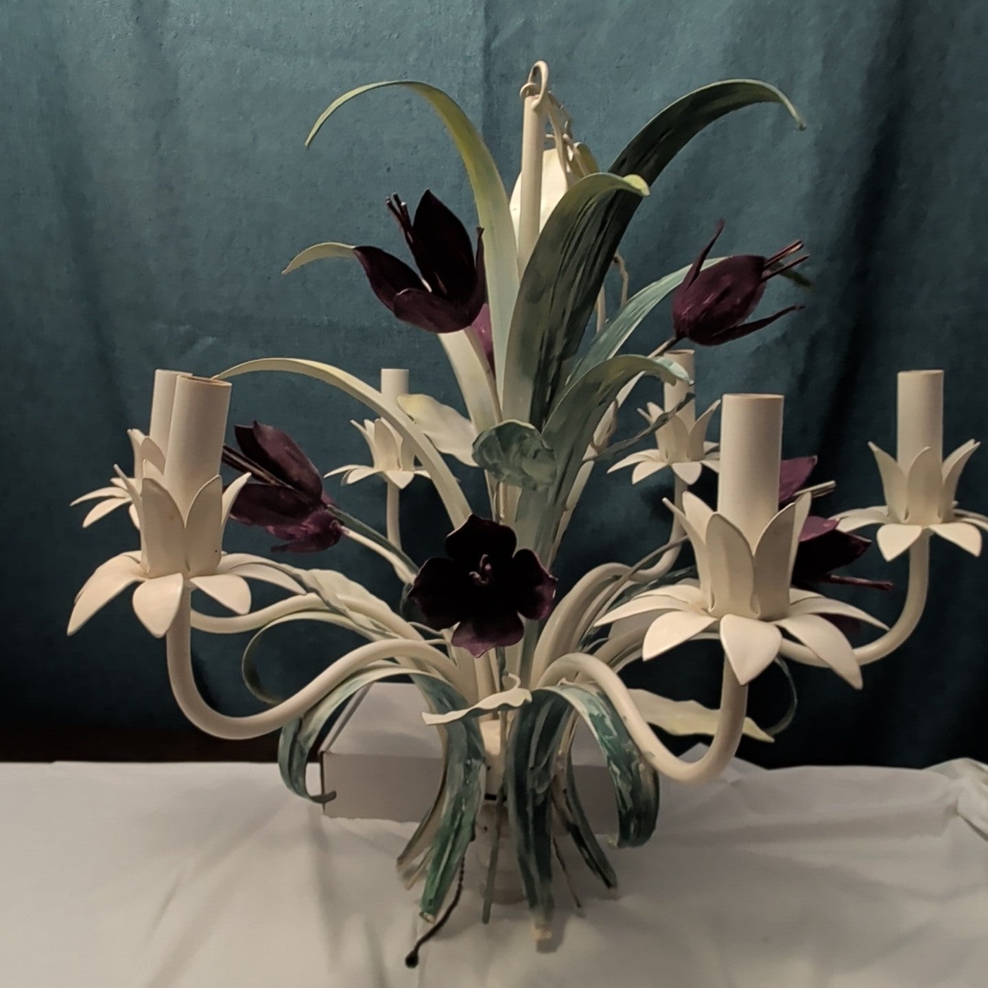 Vintage Floral Chandelier 6-Arm | Purple Tulips MCM | Hollywood | Tested