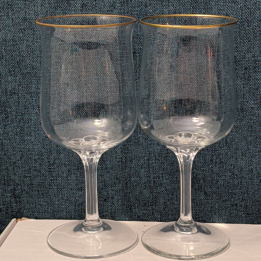 LENOX Crystal INTRIGUE Wine Glasses Gold Trim Fluted Rim Vintage 80s | Set of 6
