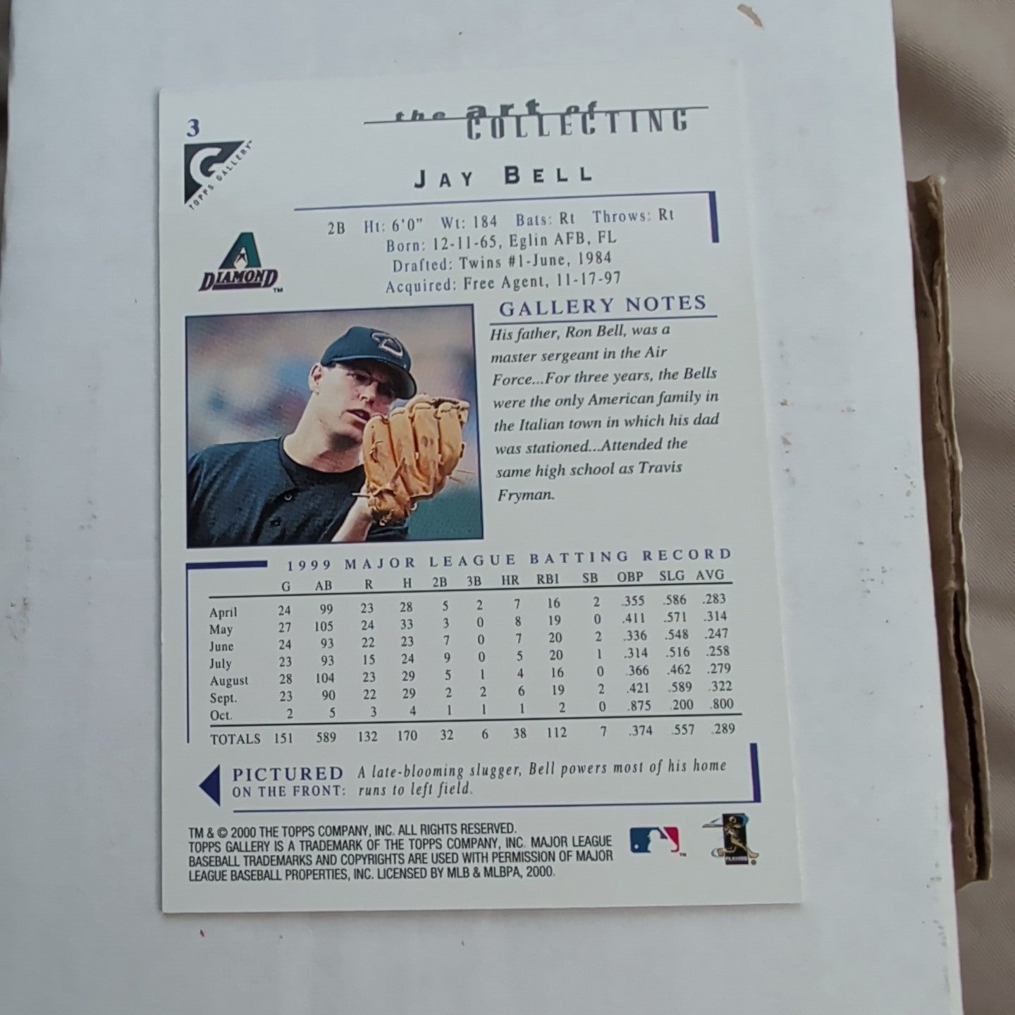 2000 Topps Gallery Jay Bell #3 Arizona Diamondbacks MLB Canvas Base Card